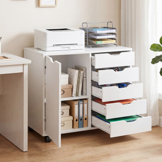 5 Drawer Storage Cabinet on Wheels with Adjustable Shelf-White LuxuryLifeWay Online Store