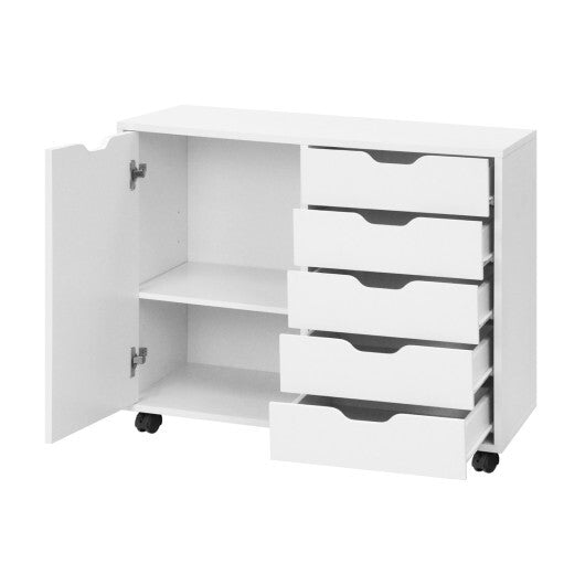 5 Drawer Storage Cabinet on Wheels with Adjustable Shelf-White LuxuryLifeWay Online Store