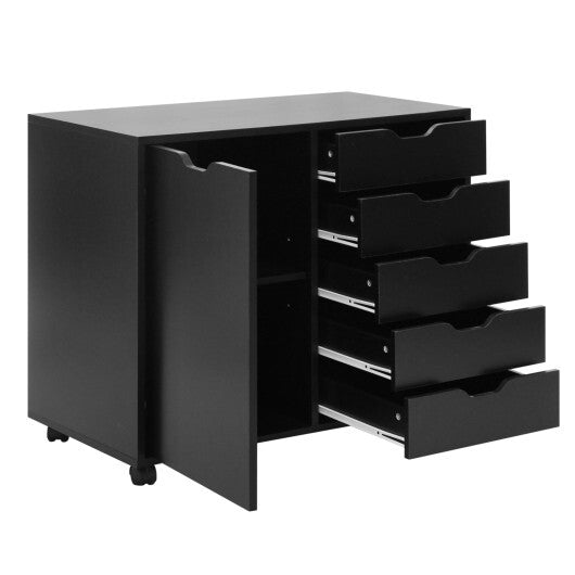 5 Drawer Storage Cabinet on Wheels with Adjustable Shelf-White LuxuryLifeWay Online Store
