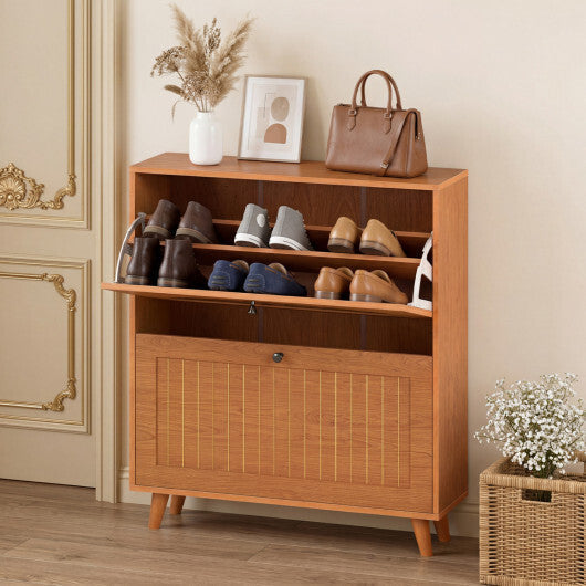 Narrow Shoe Cabinet with Adjustable and Removable Shelves for Entryway Foyer-Oak LuxuryLifeWay Online Store