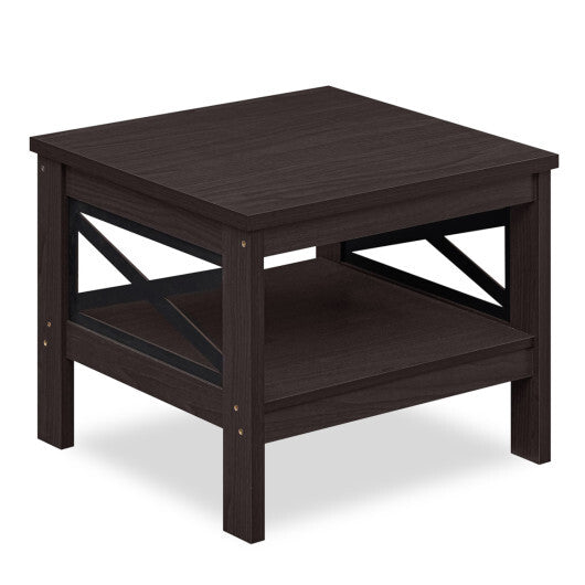 2-Tier Square Side Table with Storage Shelf and X-Frame for Bedroom Living Room-Brown LuxuryLifeWay Online Store