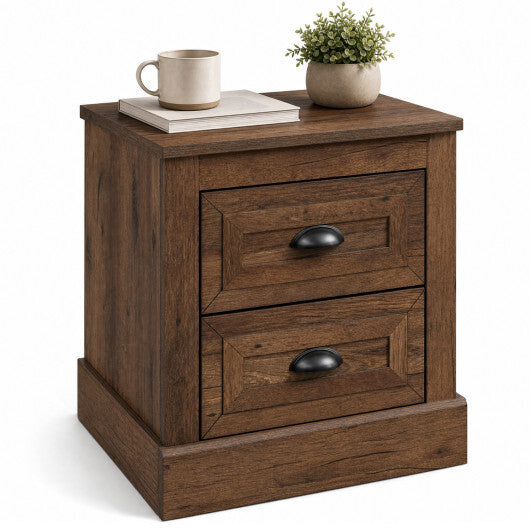 Farmhouse Nightstand with 2 Drawers & Storage for Living Room Bedroom-Brown LuxuryLifeWay Online Store
