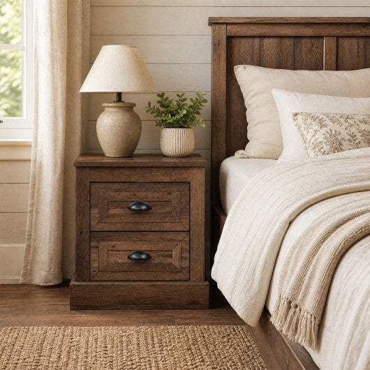 Farmhouse Nightstand with 2 Drawers & Storage for Living Room Bedroom-Brown LuxuryLifeWay Online Store