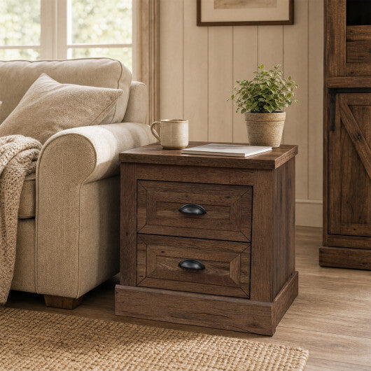 Farmhouse Nightstand with 2 Drawers & Storage for Living Room Bedroom-Brown LuxuryLifeWay Online Store