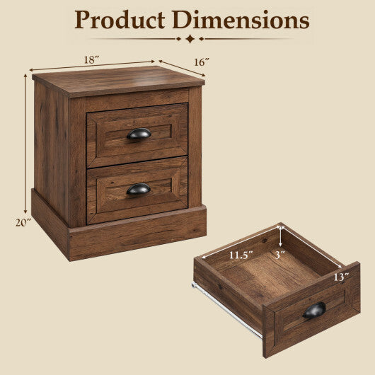 Farmhouse Nightstand with 2 Drawers & Storage for Living Room Bedroom-Brown LuxuryLifeWay Online Store