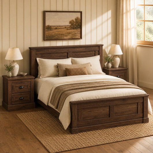 Farmhouse Nightstand with 2 Drawers & Storage for Living Room Bedroom-Brown LuxuryLifeWay Online Store
