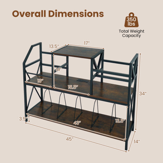 Record Player Stand with Power Outlets and Vinyl Storage and Dividers for Albums-Rustic Brown LuxuryLifeWay Online Store