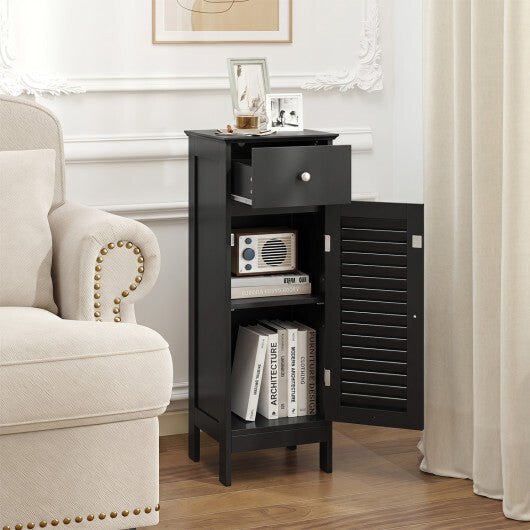 Narrow Bathroom Storage Cabinet with Adjustable Shelf and Drawer-Black LuxuryLifeWay Online Store