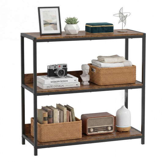 3-Tier Industrial Bookshelf with Wooden Shelves and Metal Frame-Rustic Brown LuxuryLifeWay Online Store