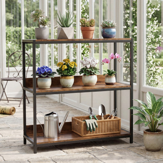 3-Tier Industrial Bookshelf with Wooden Shelves and Metal Frame-Rustic Brown LuxuryLifeWay Online Store