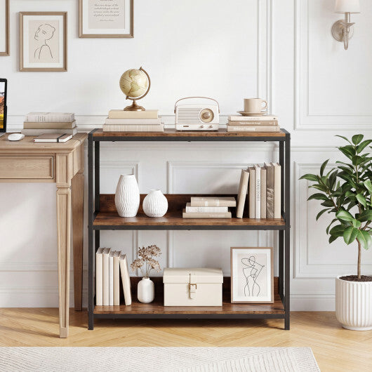 3-Tier Industrial Bookshelf with Wooden Shelves and Metal Frame-Rustic Brown LuxuryLifeWay Online Store