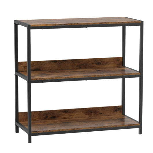3-Tier Industrial Bookshelf with Wooden Shelves and Metal Frame-Rustic Brown LuxuryLifeWay Online Store