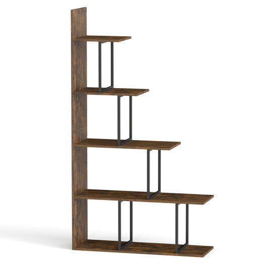 5-Tier 62 Inch Tall Stepped Bookshelf with Heavy Duty Metal Frame-Rustic Brown LuxuryLifeWay Online Store