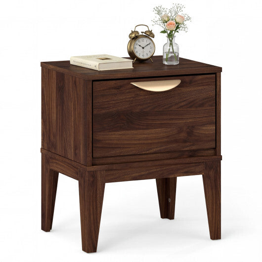 Mid Century Modern Bedside Table with Drawer and Tapered Support Feet for Bedroom-Walnut LuxuryLifeWay Online Store