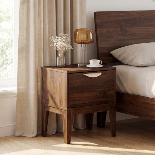 Mid Century Modern Bedside Table with Drawer and Tapered Support Feet for Bedroom-Walnut LuxuryLifeWay Online Store