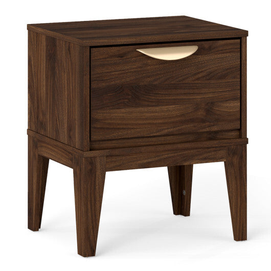 Mid Century Modern Bedside Table with Drawer and Tapered Support Feet for Bedroom-Walnut LuxuryLifeWay Online Store
