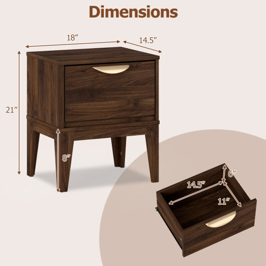 Mid Century Modern Bedside Table with Drawer and Tapered Support Feet for Bedroom-Walnut LuxuryLifeWay Online Store