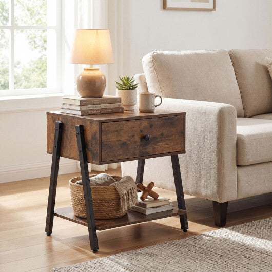 Industrial Nightstand with Drawer and Adjustable Foot Pads for Bedroom-Rustic Brown LuxuryLifeWay Online Store