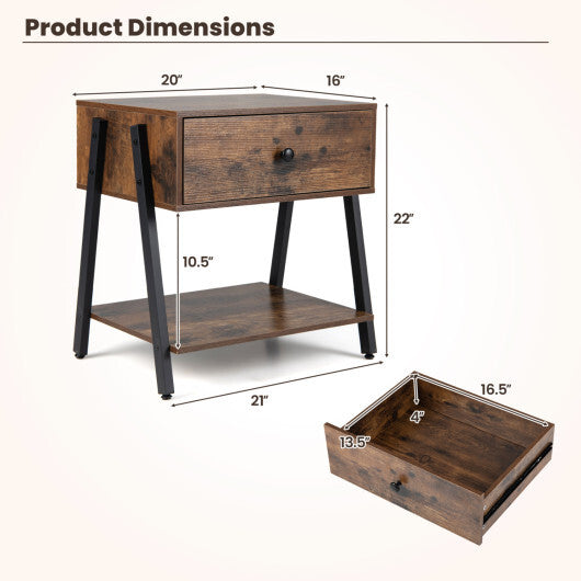 Industrial Nightstand with Drawer and Adjustable Foot Pads for Bedroom-Rustic Brown LuxuryLifeWay Online Store