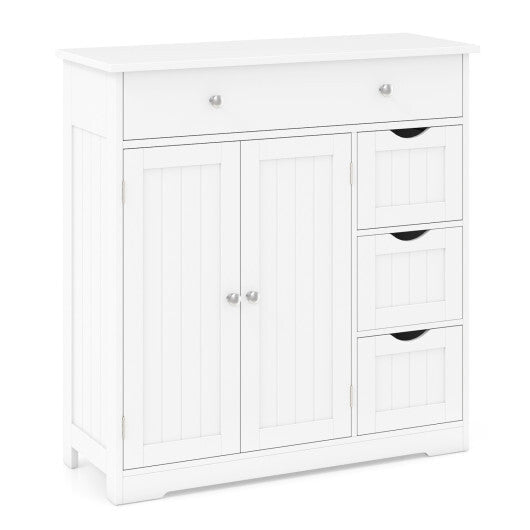 Bathroom Floor Cabinet with 4 Drawers with 2 Doors and Adjustable Shelf-White LuxuryLifeWay Online Store