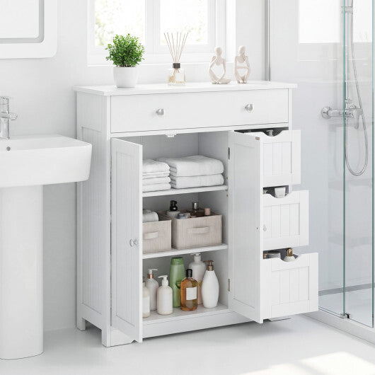 Bathroom Floor Cabinet with 4 Drawers with 2 Doors and Adjustable Shelf-White LuxuryLifeWay Online Store