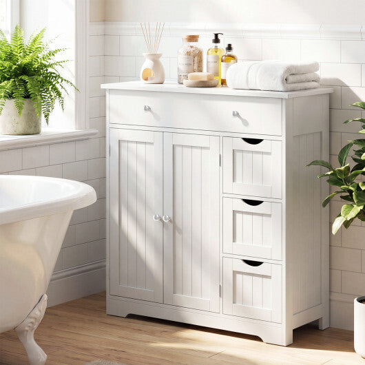 Bathroom Floor Cabinet with 4 Drawers with 2 Doors and Adjustable Shelf-White LuxuryLifeWay Online Store