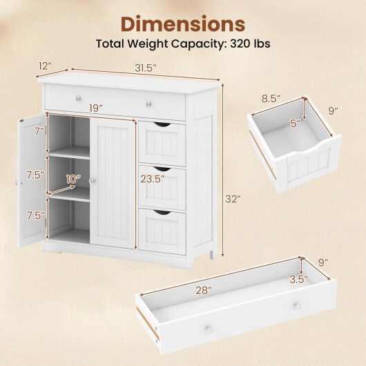 Bathroom Floor Cabinet with 4 Drawers with 2 Doors and Adjustable Shelf-White LuxuryLifeWay Online Store