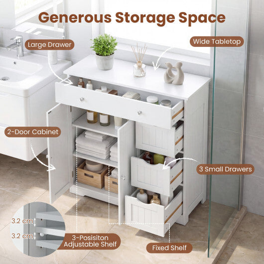 Bathroom Floor Cabinet with 4 Drawers with 2 Doors and Adjustable Shelf-White LuxuryLifeWay Online Store