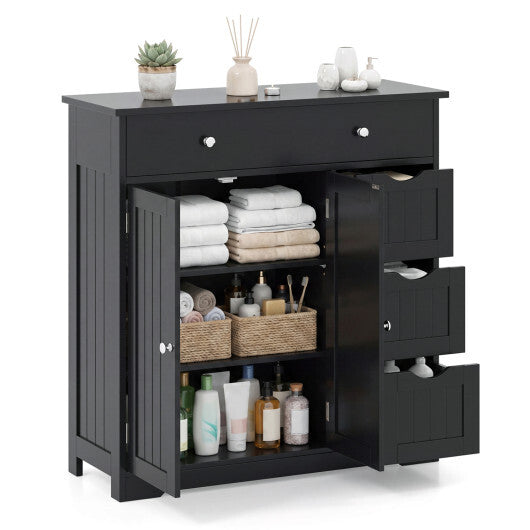 Bathroom Floor Cabinet with 4 Drawers with 2 Doors and Adjustable Shelf-White LuxuryLifeWay Online Store