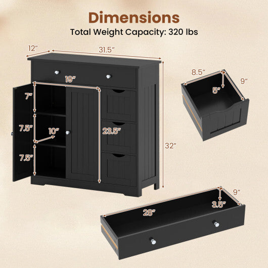 Bathroom Floor Cabinet with 4 Drawers with 2 Doors and Adjustable Shelf-White LuxuryLifeWay Online Store
