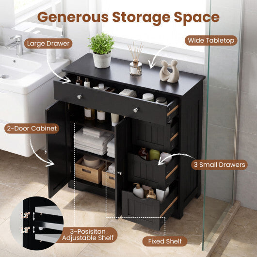 Bathroom Floor Cabinet with 4 Drawers with 2 Doors and Adjustable Shelf-White LuxuryLifeWay Online Store