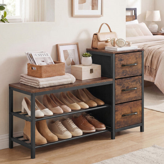 3-Tier Industrial Shoe Bench with 3 Removable Fabric Drawers and Anti-toppling Kits-Rustic Brown LuxuryLifeWay Online Store