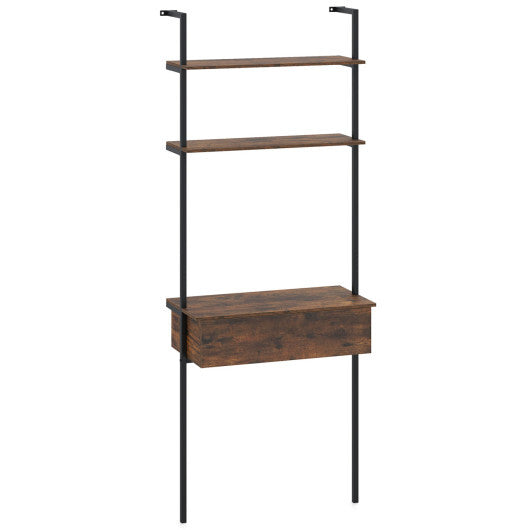 4-Tier Ladder Bookshelf with Drawer and Metal Frame for Living Room-Rustic Brown LuxuryLifeWay Online Store