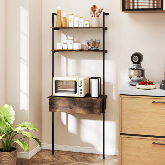 4-Tier Ladder Bookshelf with Drawer and Metal Frame for Living Room-Rustic Brown LuxuryLifeWay Online Store