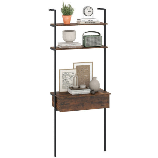 4-Tier Ladder Bookshelf with Drawer and Metal Frame for Living Room-Rustic Brown LuxuryLifeWay Online Store