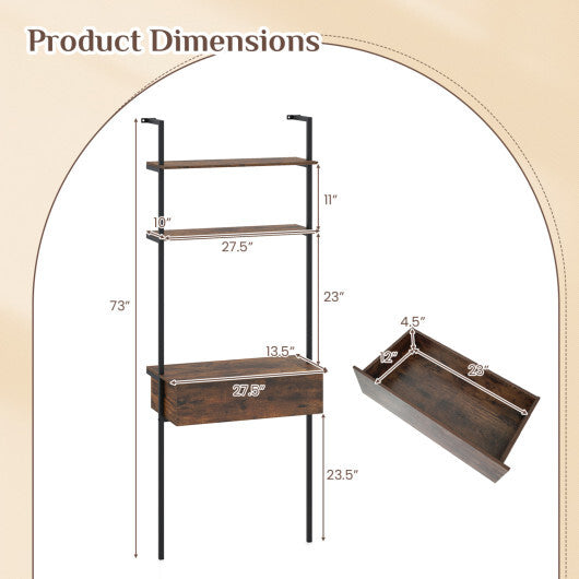 4-Tier Ladder Bookshelf with Drawer and Metal Frame for Living Room-Rustic Brown LuxuryLifeWay Online Store