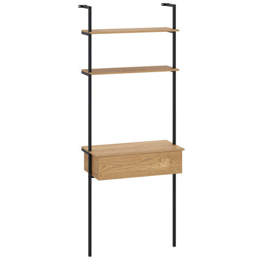 4-Tier Ladder Bookshelf with Drawer and Metal Frame for Living Room-Rustic Brown LuxuryLifeWay Online Store