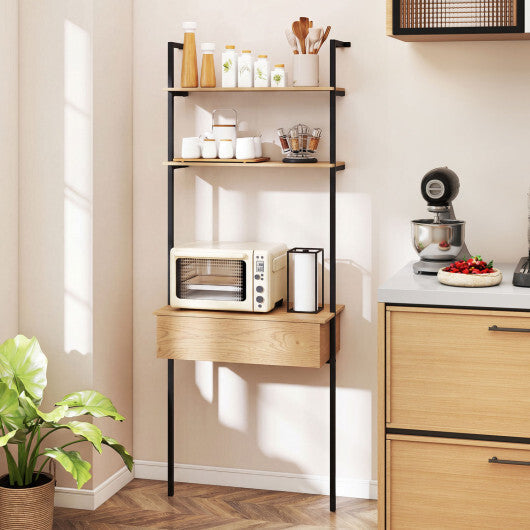 4-Tier Ladder Bookshelf with Drawer and Metal Frame for Living Room-Rustic Brown LuxuryLifeWay Online Store
