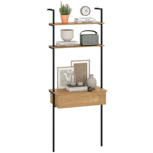 4-Tier Ladder Bookshelf with Drawer and Metal Frame for Living Room-Rustic Brown LuxuryLifeWay Online Store