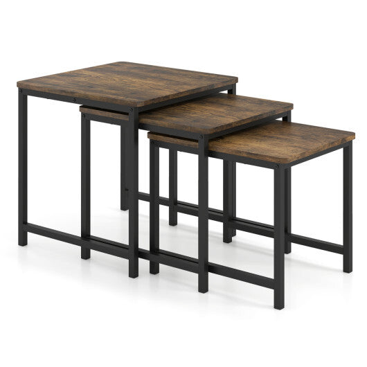 Faux Marble Nesting Table with Metal Frame Set of 3-White