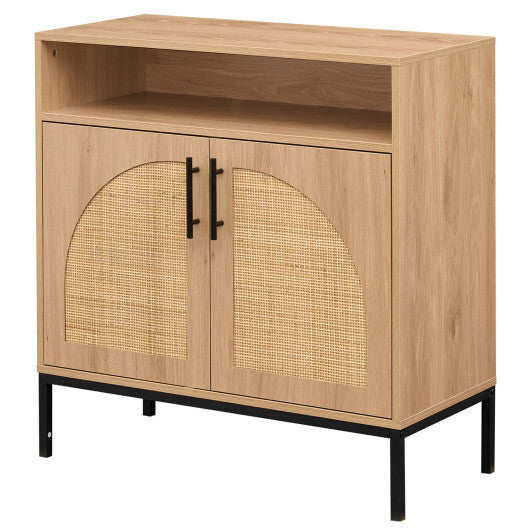 32" Sideboard Buffet Cabinet with 2 Natural Rattan Decorated Doors and Adjustable Shelf-Natural LuxuryLifeWay Online Store