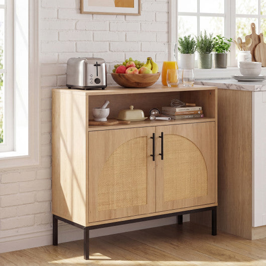32" Sideboard Buffet Cabinet with 2 Natural Rattan Decorated Doors and Adjustable Shelf-Natural LuxuryLifeWay Online Store