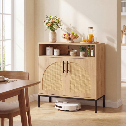 32" Sideboard Buffet Cabinet with 2 Natural Rattan Decorated Doors and Adjustable Shelf-Natural LuxuryLifeWay Online Store