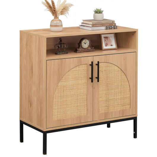 32" Sideboard Buffet Cabinet with 2 Natural Rattan Decorated Doors and Adjustable Shelf-Natural LuxuryLifeWay Online Store