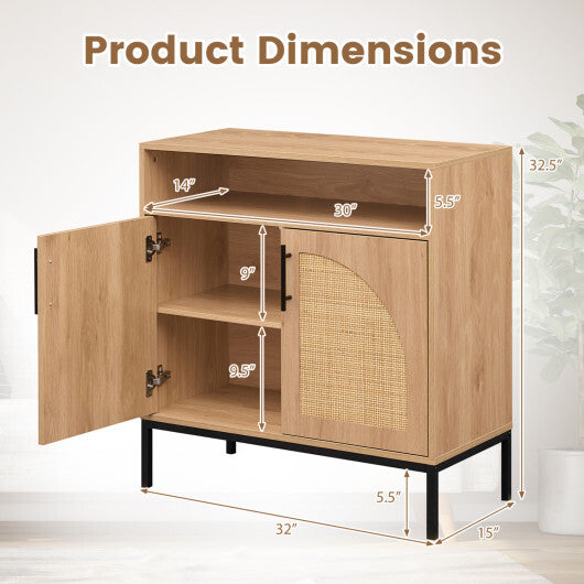32" Sideboard Buffet Cabinet with 2 Natural Rattan Decorated Doors and Adjustable Shelf-Natural LuxuryLifeWay Online Store
