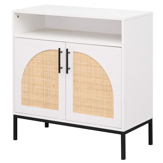 32" Sideboard Buffet Cabinet with 2 Natural Rattan Decorated Doors and Adjustable Shelf-Natural LuxuryLifeWay Online Store