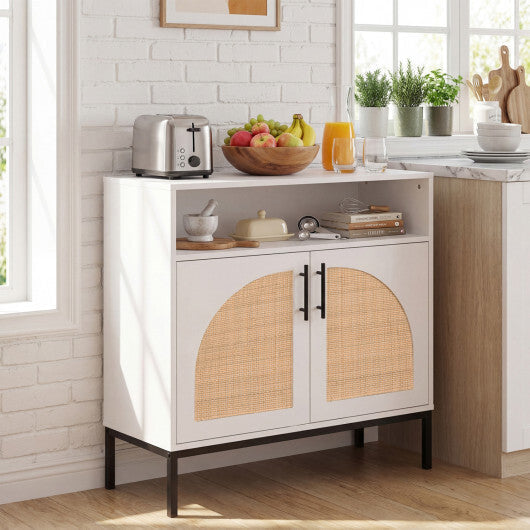 32" Sideboard Buffet Cabinet with 2 Natural Rattan Decorated Doors and Adjustable Shelf-Natural LuxuryLifeWay Online Store