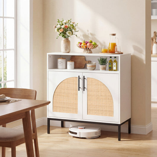32" Sideboard Buffet Cabinet with 2 Natural Rattan Decorated Doors and Adjustable Shelf-Natural LuxuryLifeWay Online Store