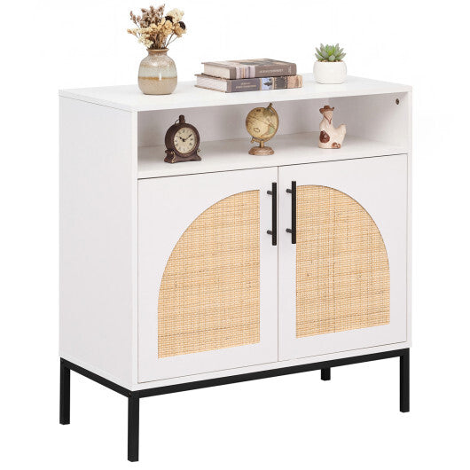 32" Sideboard Buffet Cabinet with 2 Natural Rattan Decorated Doors and Adjustable Shelf-Natural LuxuryLifeWay Online Store