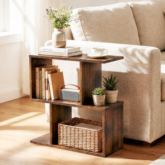 3-Tier Geometric Bookshelf Freestanding Display Shelf Side Table Set of 2-Brown LuxuryLifeWay Online Store